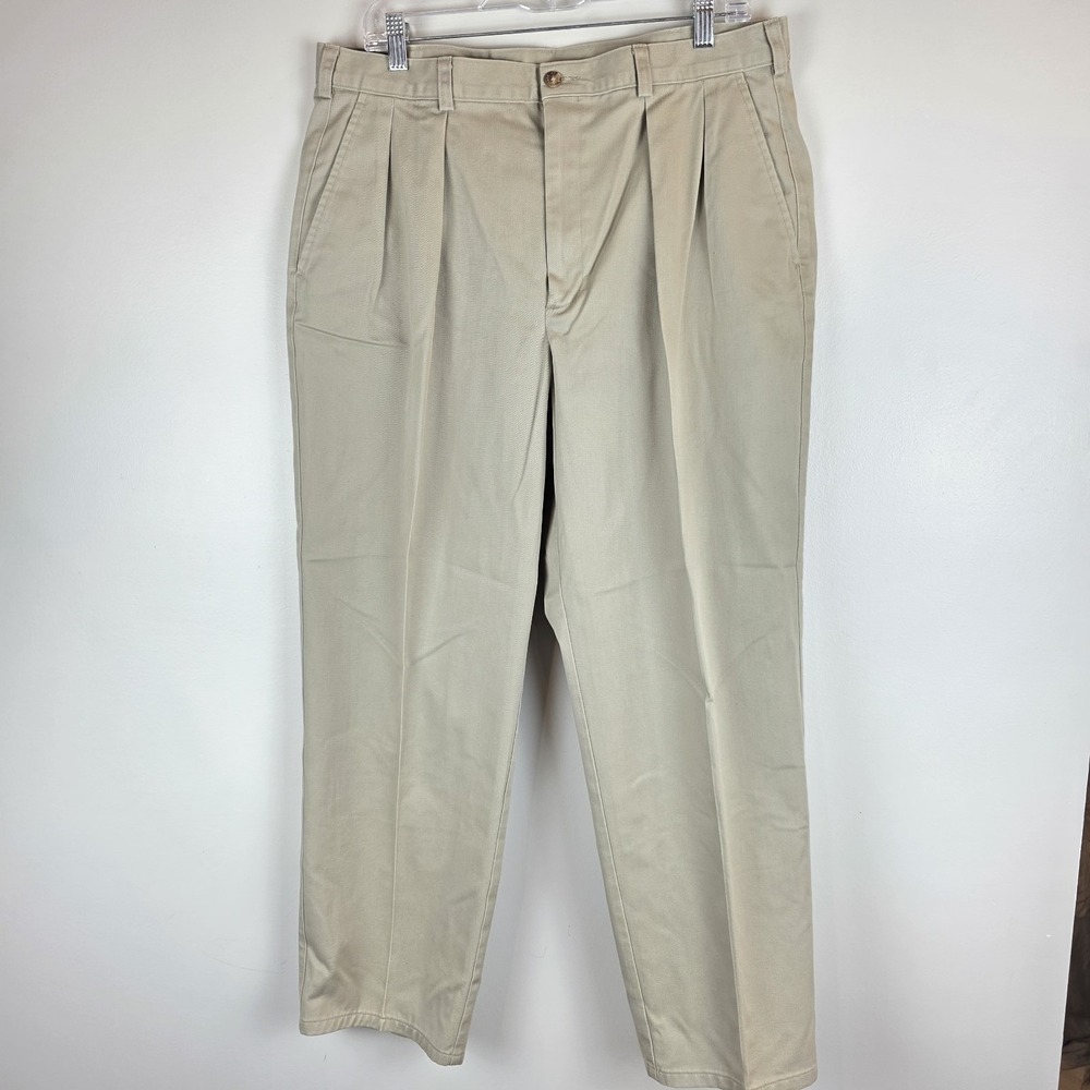Hunt Club Cream Chino Dress Pants 36/29 Button pockets‎ Wrinkle Free.D57